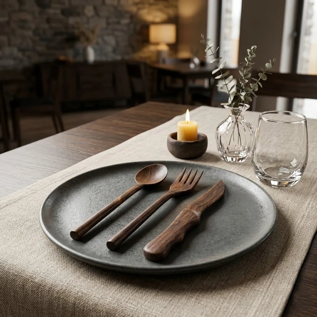 Reusable wooden cutlery set for sustainable living