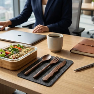 Natural wood spoon fork knife dining set