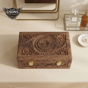 Large hand carved rosewood keepsake box with floral detailing