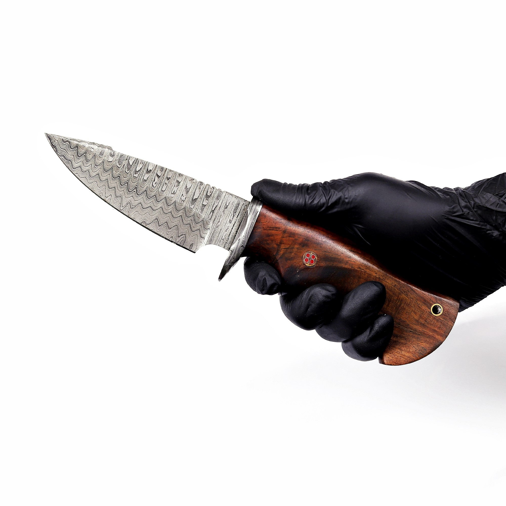 Handmade Damascus Hunting Knife Rosewood Fixed Blade w Leather Sheath