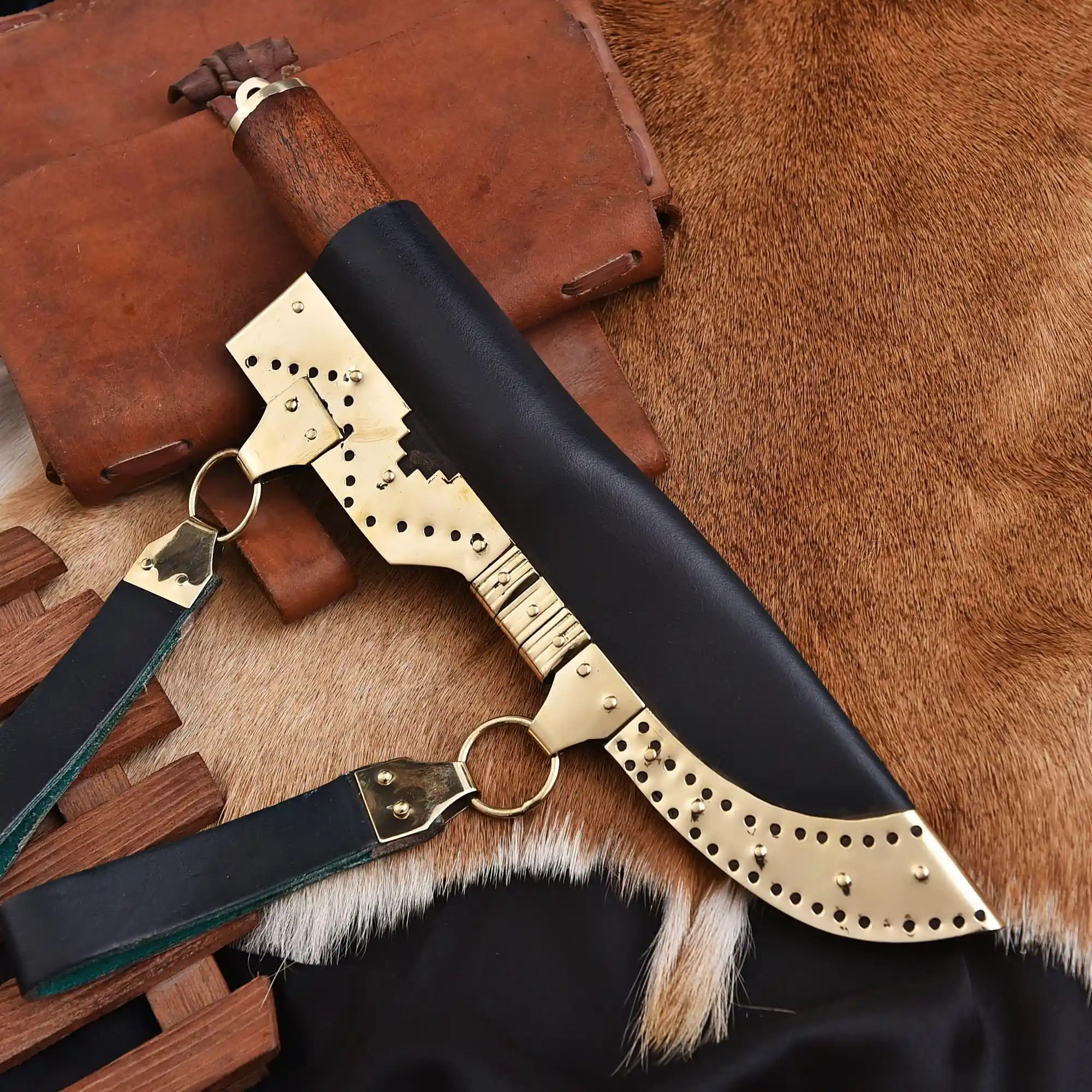 and forged Viking Seax knife with Damascus steel blade