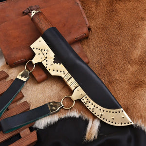 and forged Viking Seax knife with Damascus steel blade