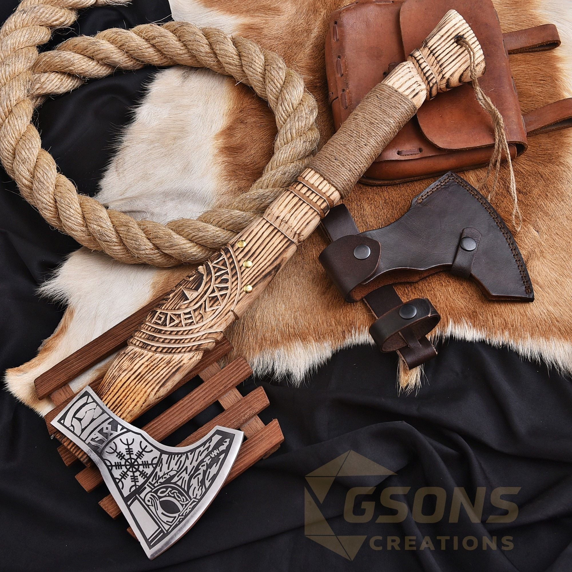 Hand Forged Carbon Steel Viking Axe Camping Hatchet Gift for Him