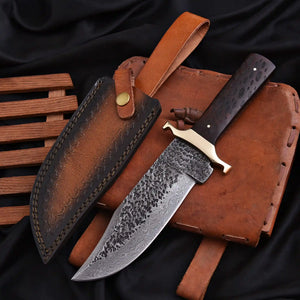 Handmade Damascus Bowie knife with rosewood handle