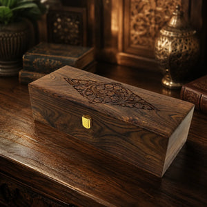 Rustic handmade rosewood storage box with brass hardware