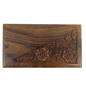 Hand carved rosewood keepsake box with traditional artisan craftsmanship