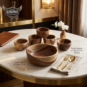 Rustic wooden serving bowl set handcrafted from solid rosewood