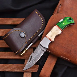 Back lock Damascus pocket knife for everyday carry