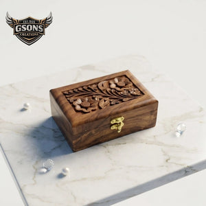 small hand carved rosewood keepsake box with floral detailing