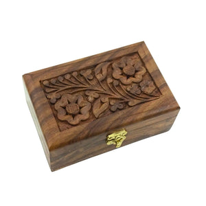 Large hand carved rosewood keepsake box with floral detailing