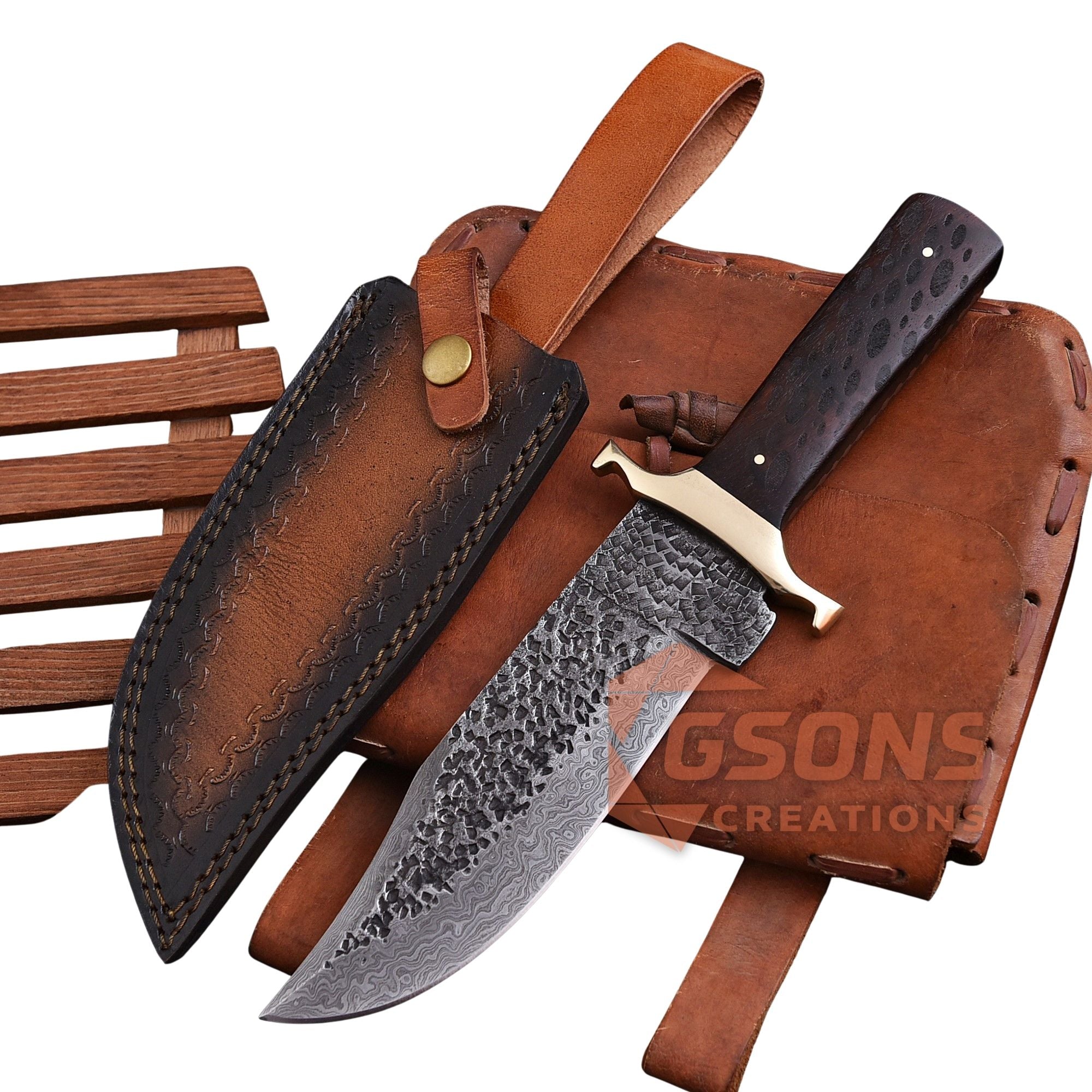 Handmade Damascus Bowie Knife 12" Hunting Knife Rosewood Handle w Sheath