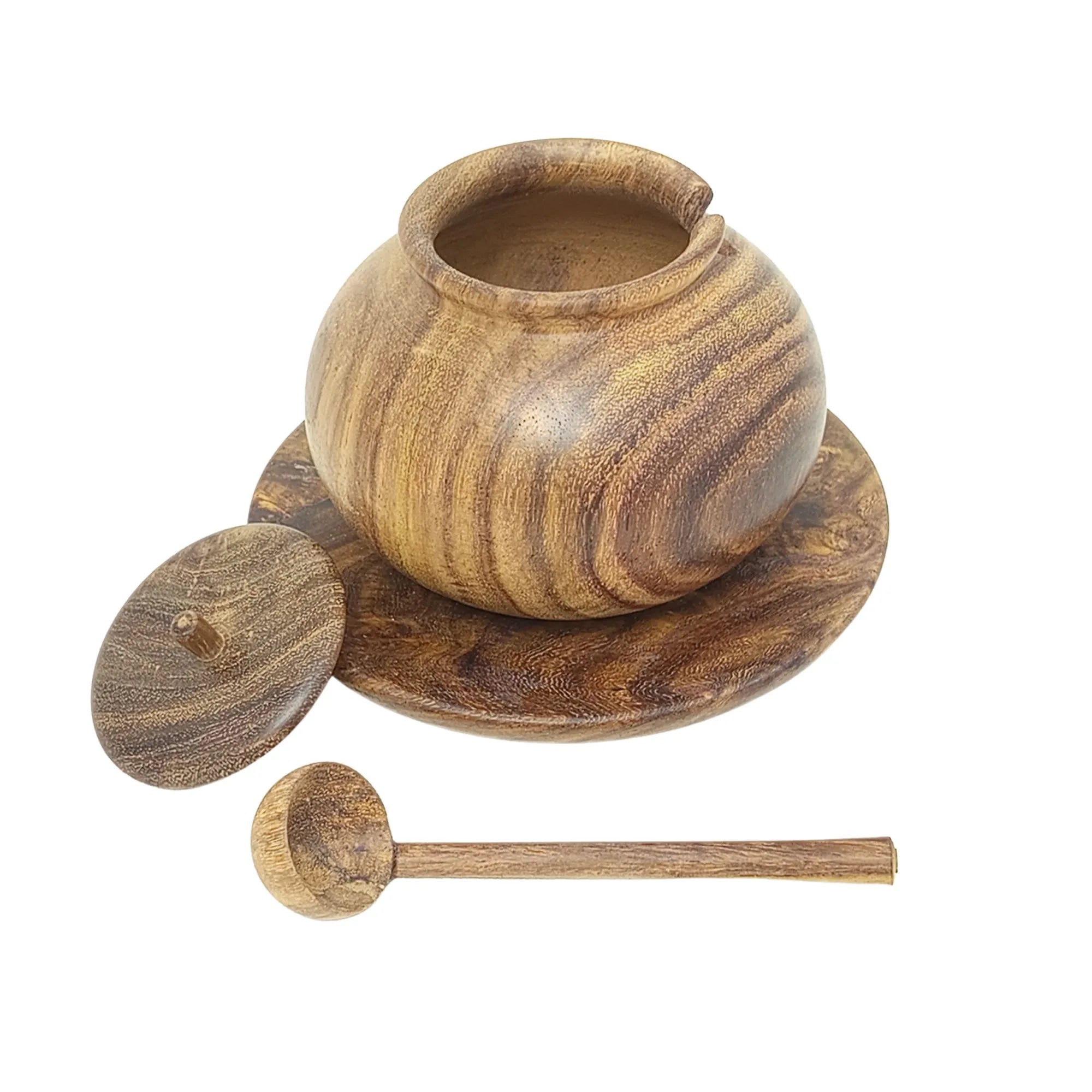 Wooden sugar bowl with lid for tea and coffee serving