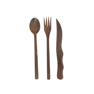 Handmade rosewood wooden cutlery set with spoon fork and knife