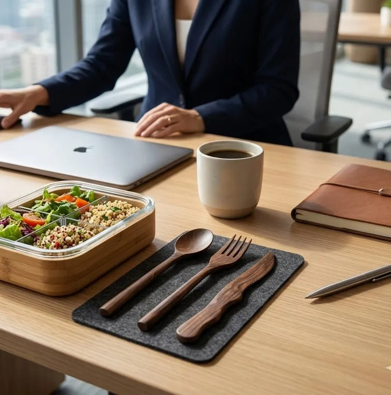 Natural wood spoon fork knife dining set
