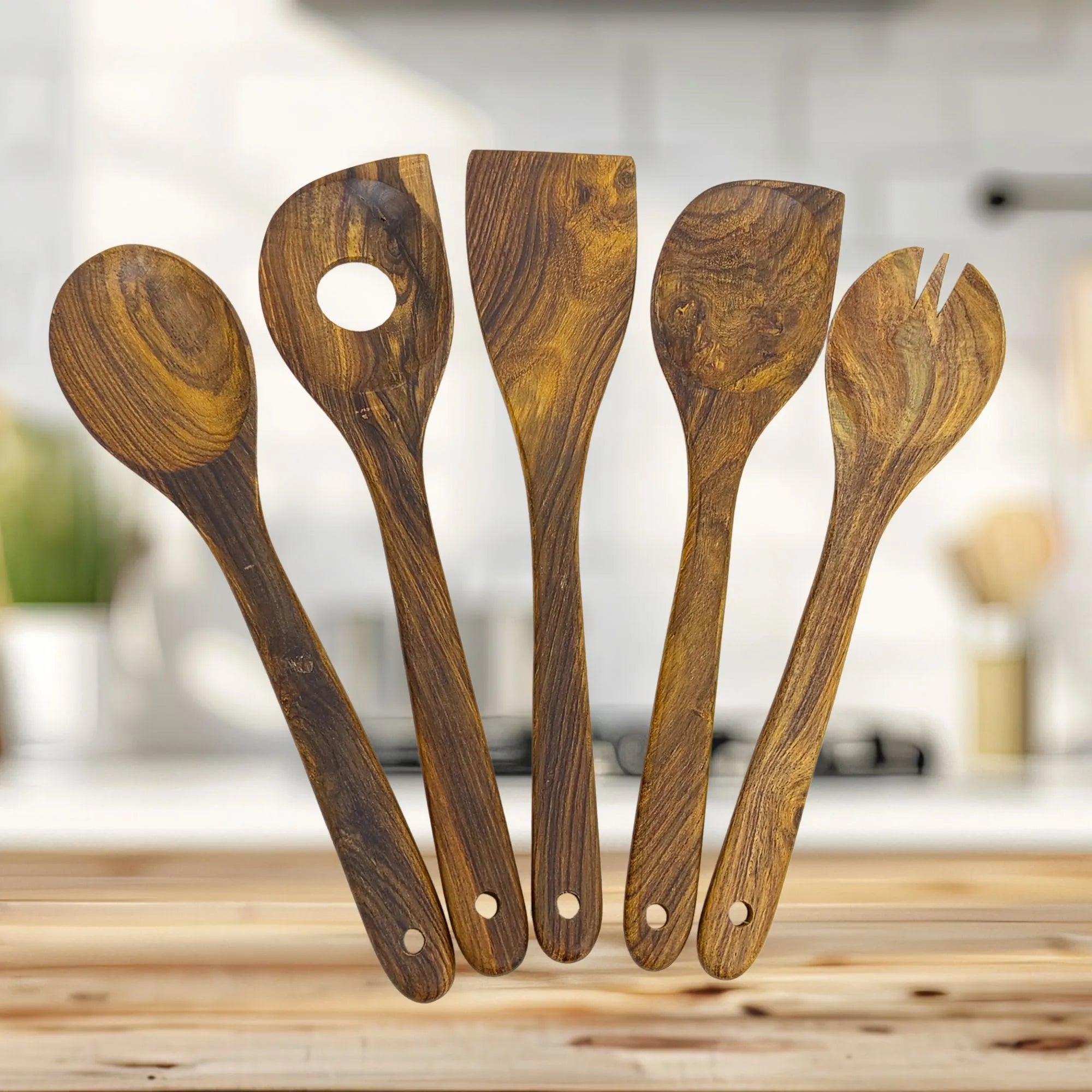 Set of wooden kitchen utensils 