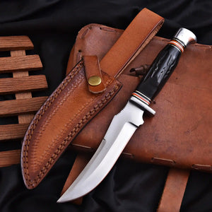 1. Handmade carbon steel hunting knife with black resin handle