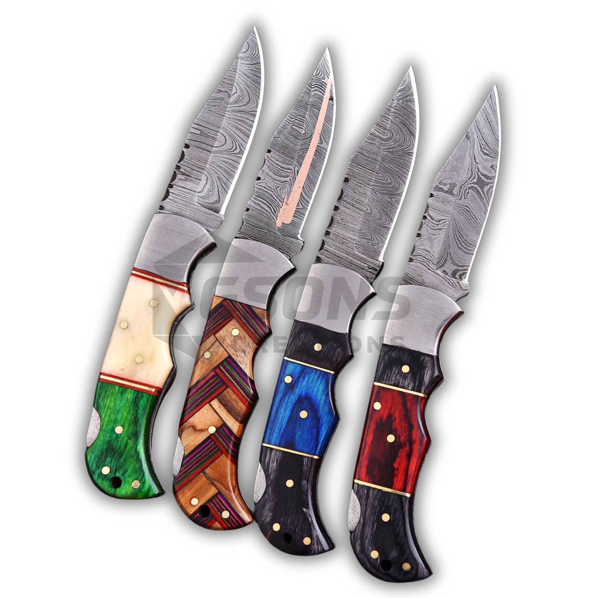 Handmade Damascus Folding Pocket Knife EDC Back Lock w Leather Sheath Gift