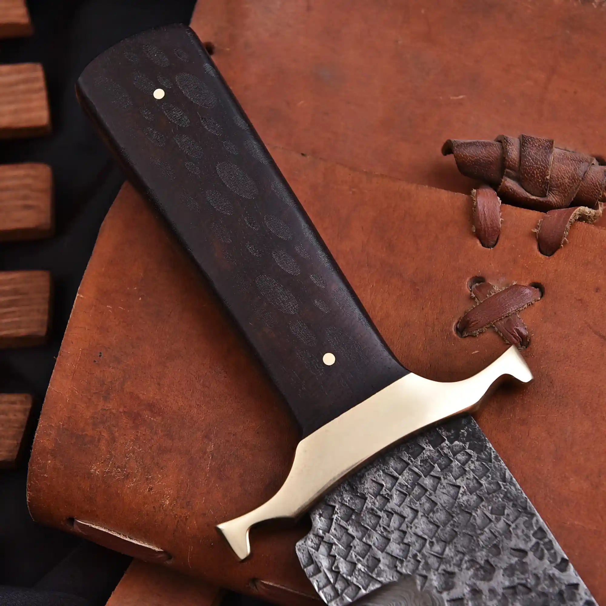 Handmade Damascus Bowie knife with rosewood handle