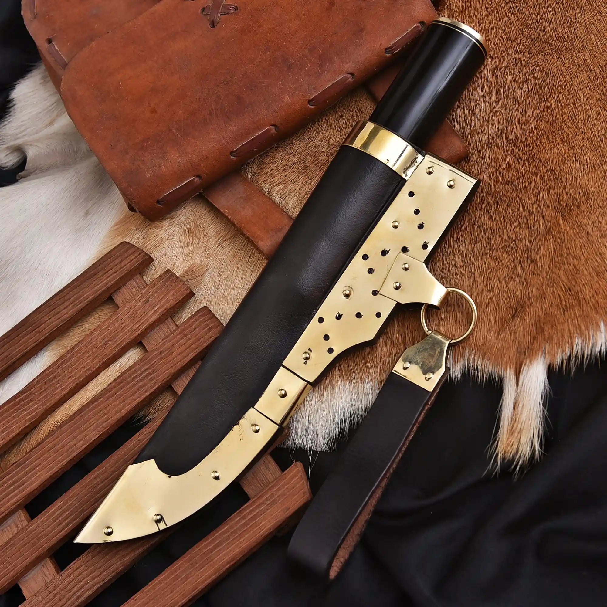 Medieval style Seax knife with brass fittings