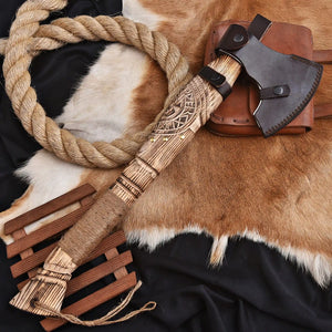 Handmade carbon steel Viking hatchet with leather sheath
