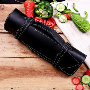 High carbon steel chef knife set with storage roll