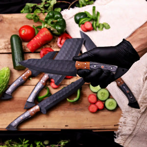 Powder coated black kitchen knives for professional chefs