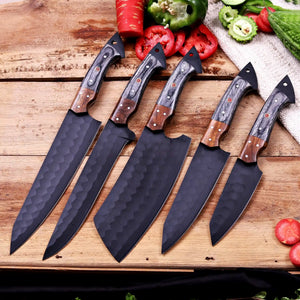 Handmade 5-piece chef knife set with leather roll