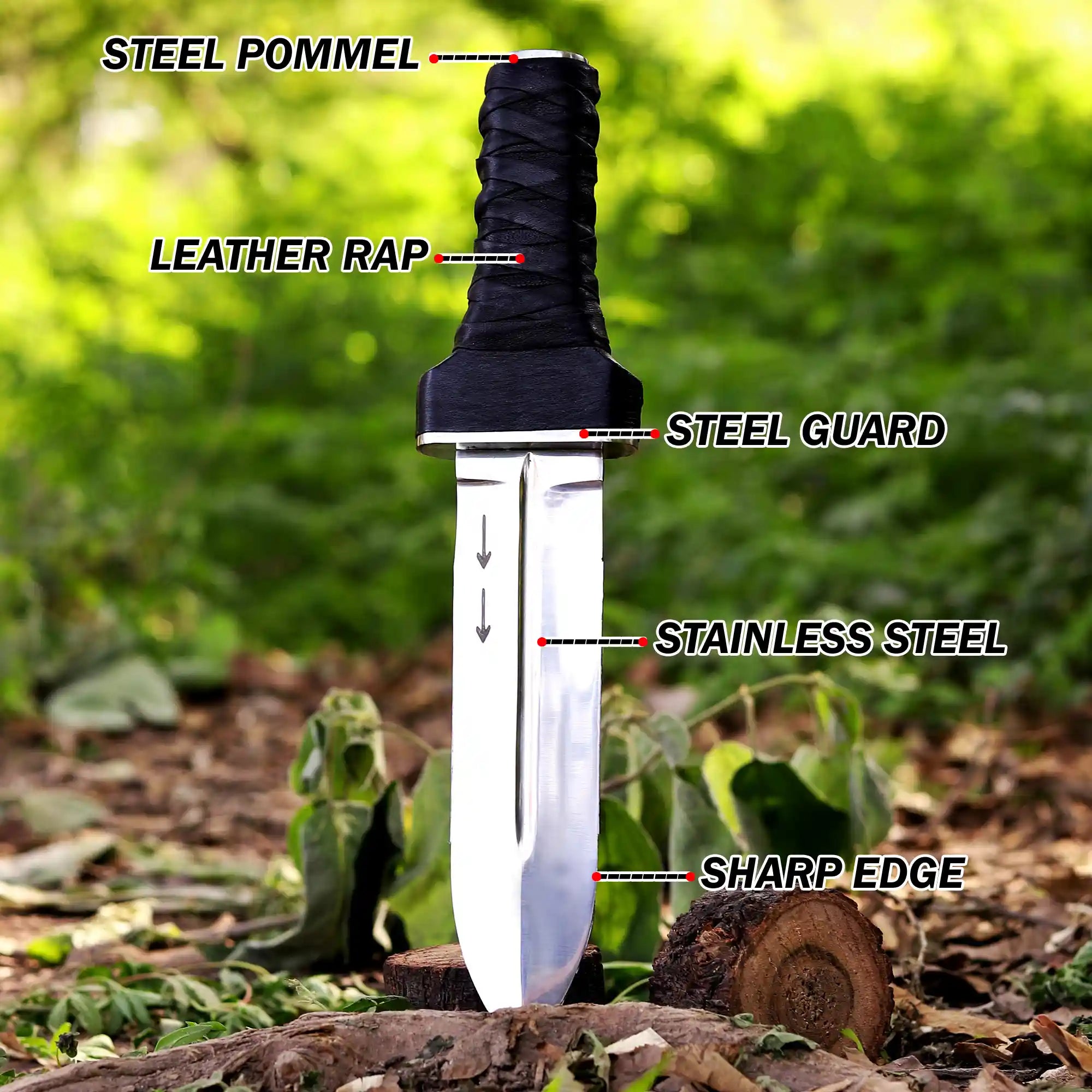 High Carbon Steel fixed blade dagger with leather sheath