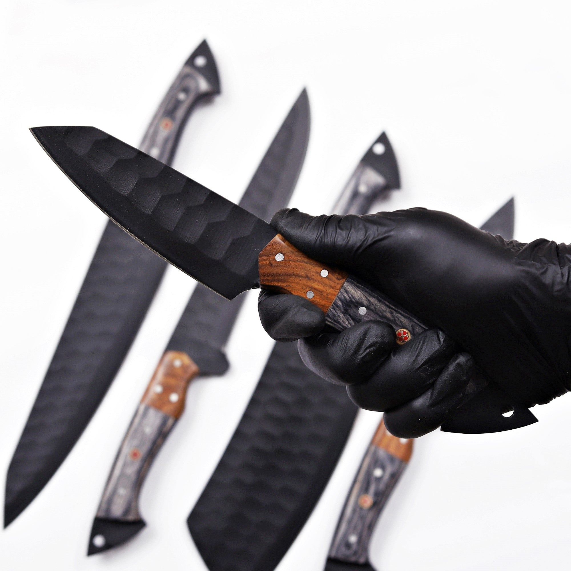 Handmade 5pc Damascus Chef Knife Set Rosewood Handle Leather Roll Kitchen