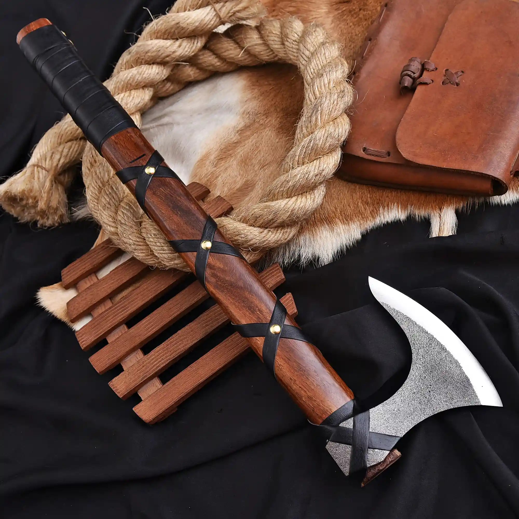 Handmade Viking collector axe with wooden handle