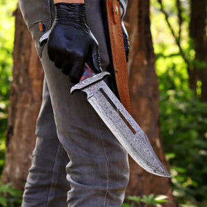 Damascus Bowie Knife with Wood sheet Handle