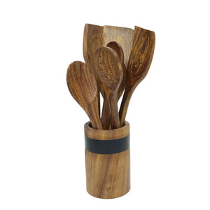 8 piece wooden kitchen utensil set with matching holder