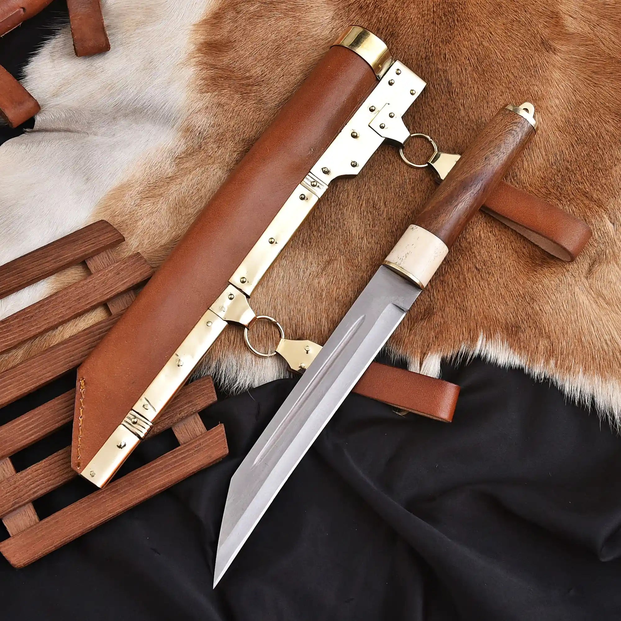 Handmade High Carbon Steel Seax knife with and rosewood handle