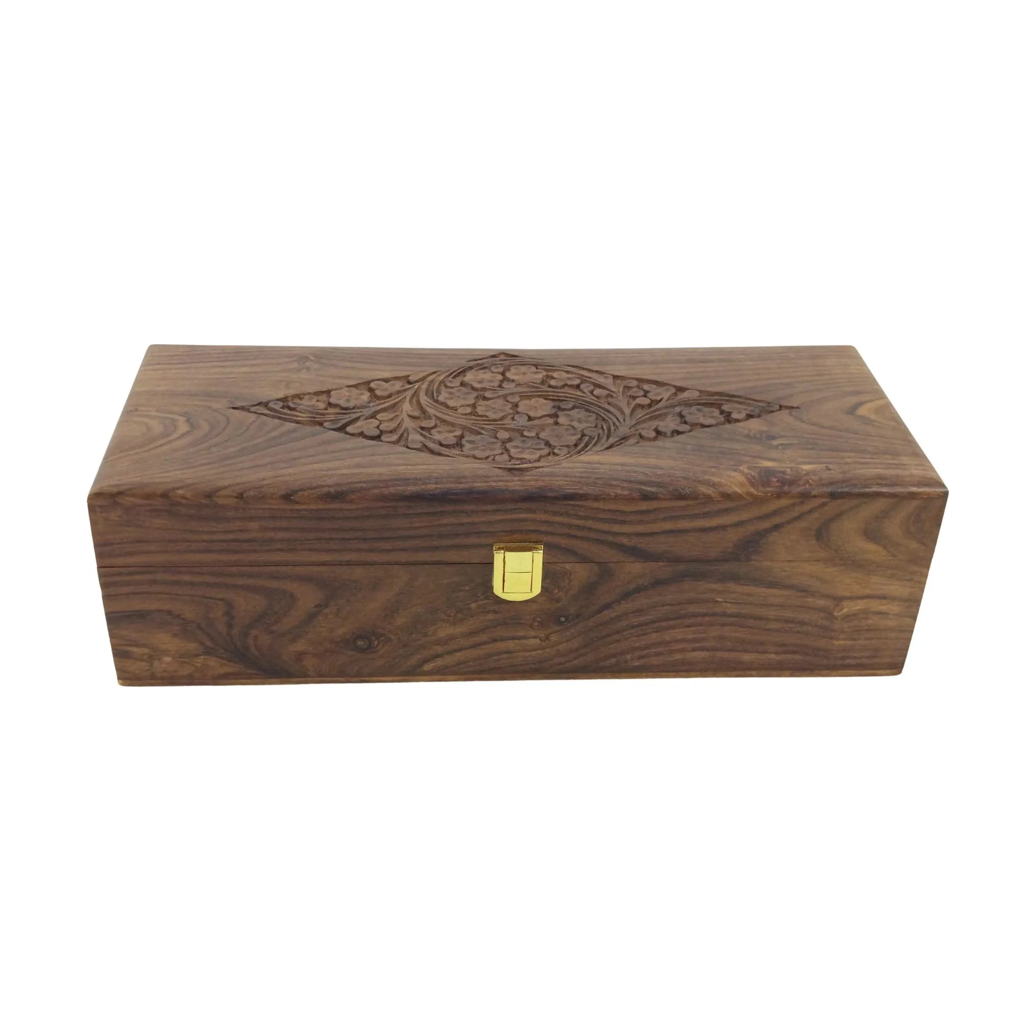 Hand carved rosewood knife storage box with artisan detailing