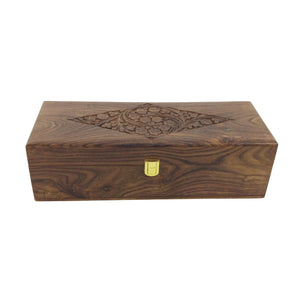 Hand carved rosewood knife storage box with artisan detailing