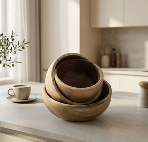 Stack of wooden bowls Set of handmade from rosewood 