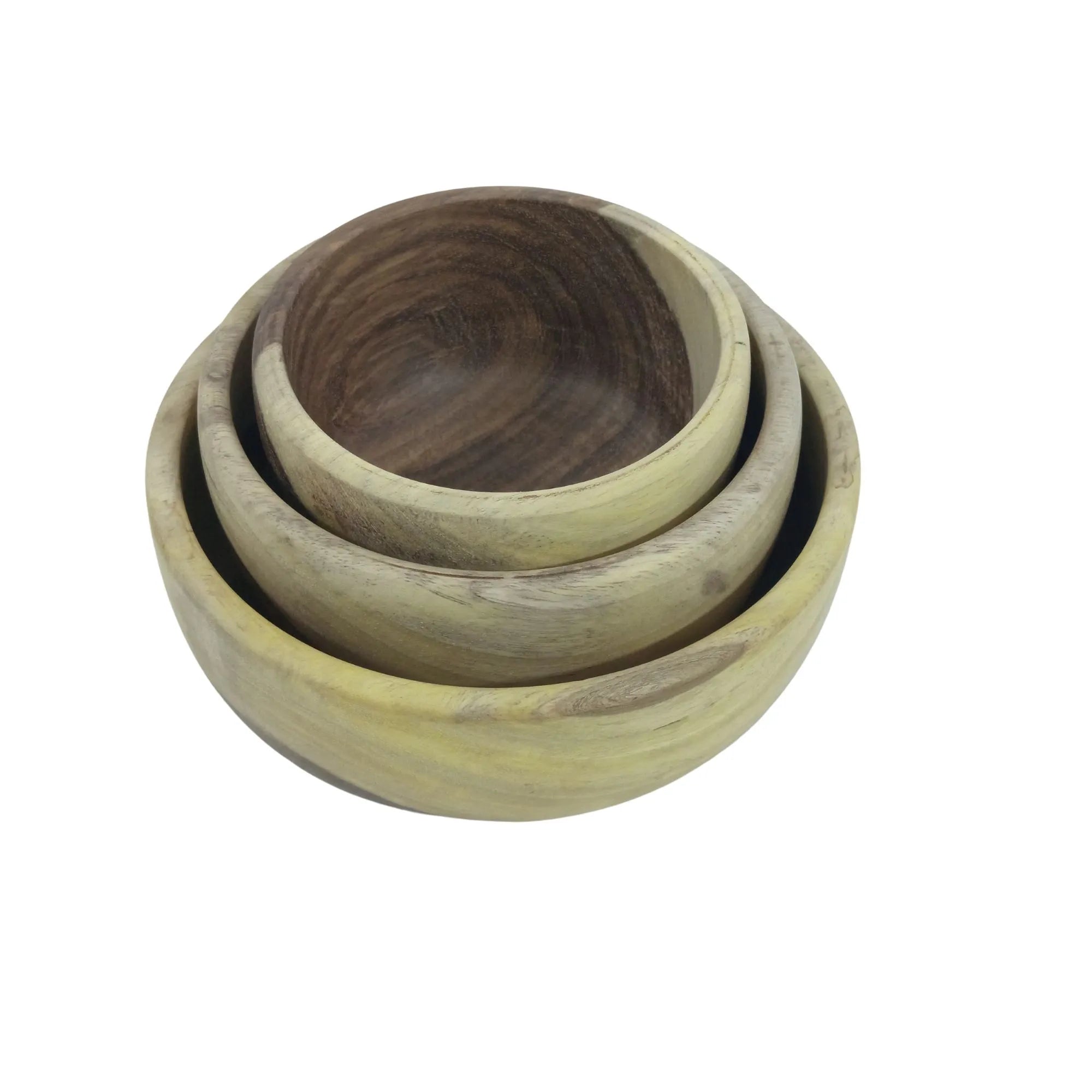 Set of three wooden bowls of different sizes