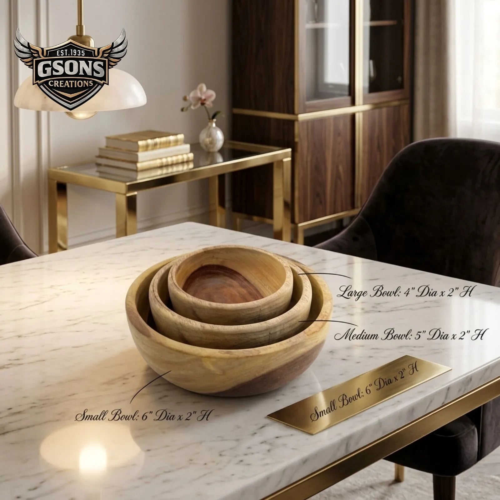 Set of wooden bowls handmade from rosewood 