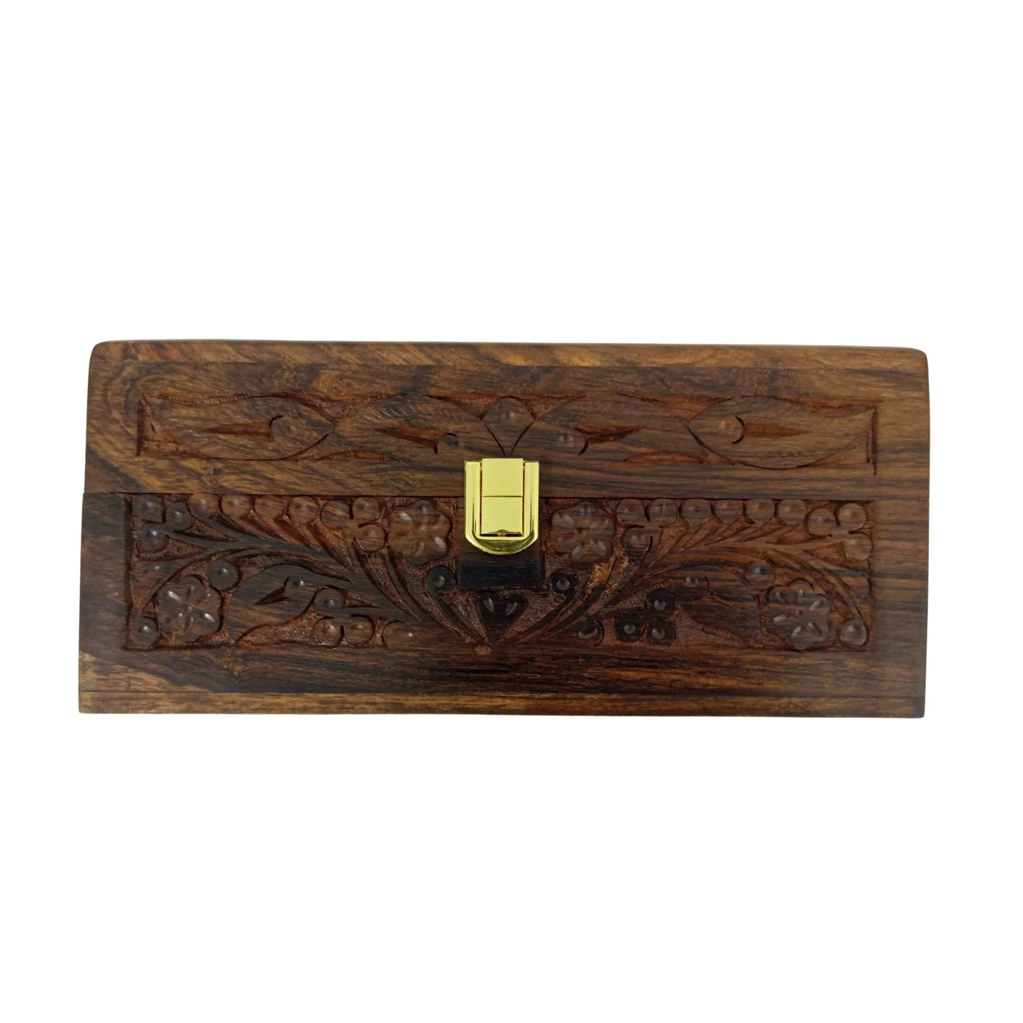 Rustic wooden keepsake gift box with brass closure