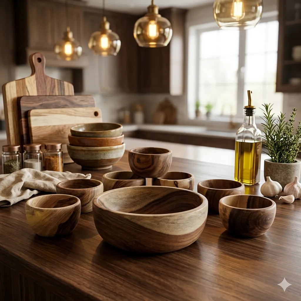 Food safe wooden bowls for salads fruits and snacks