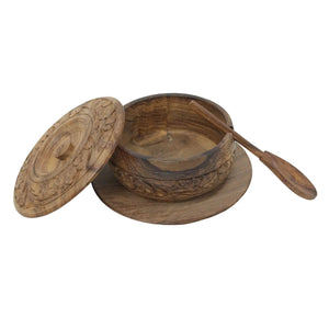 Wooden sugar bowl with lid and spoon 