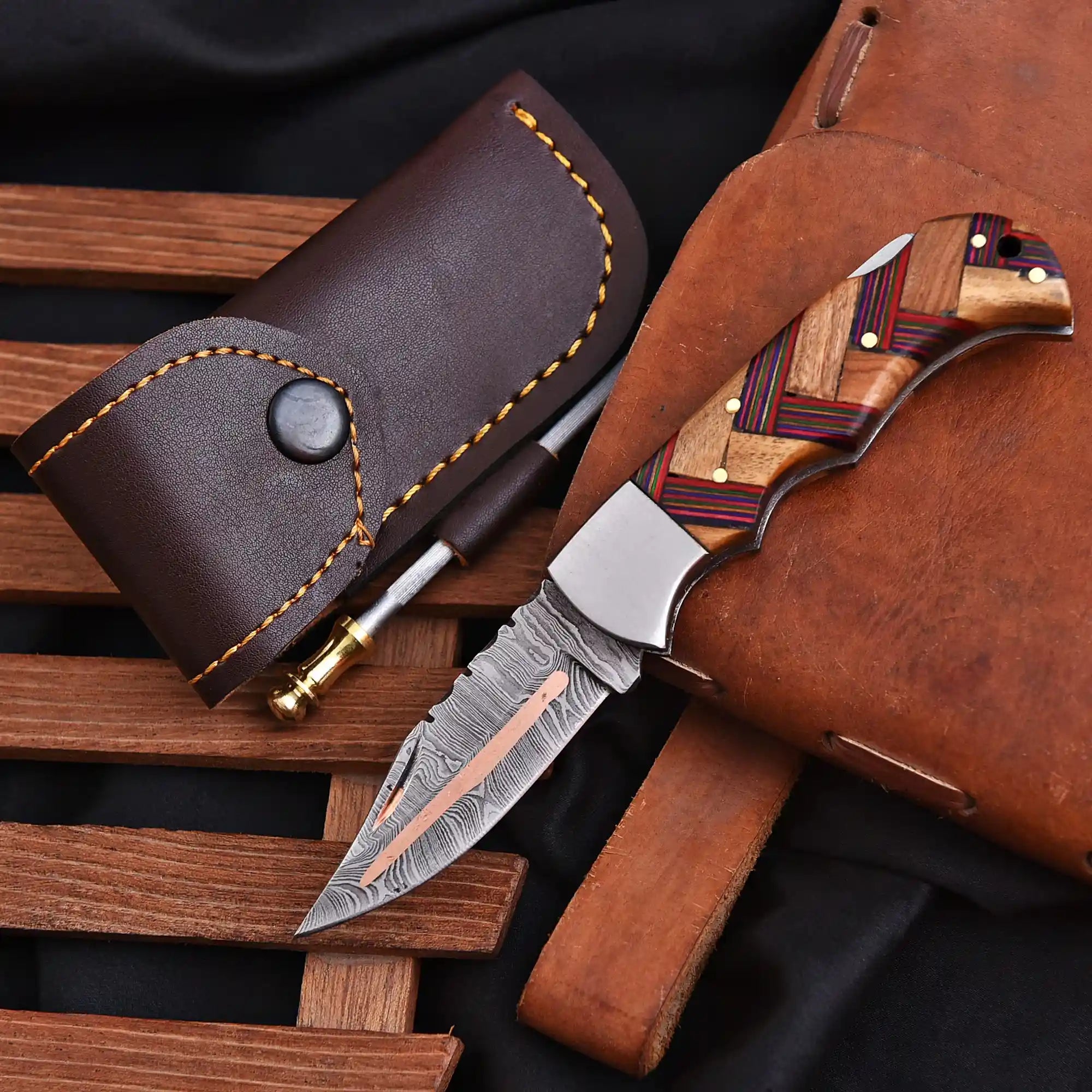 Handmade Damascus knife for camping and outdoor use