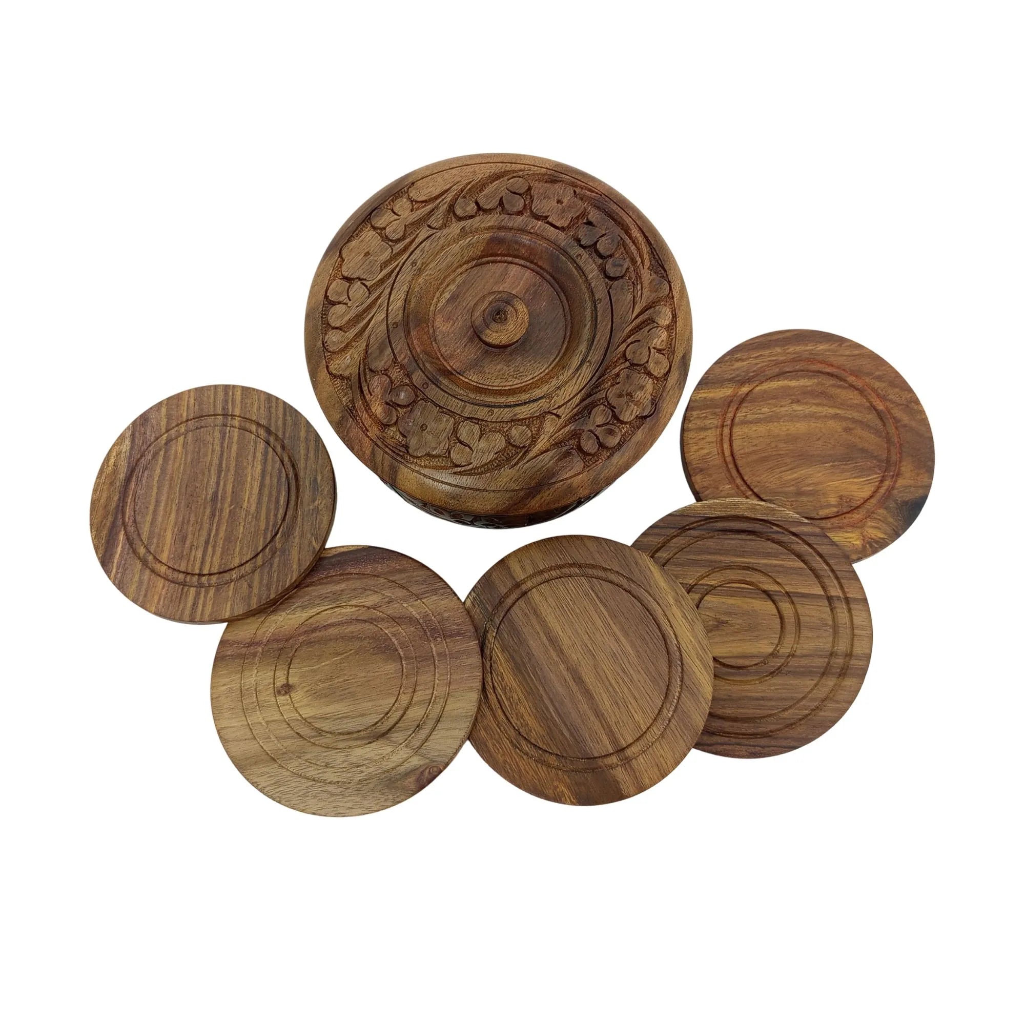 Handmade wooden drink coasters for tea and coffee cups