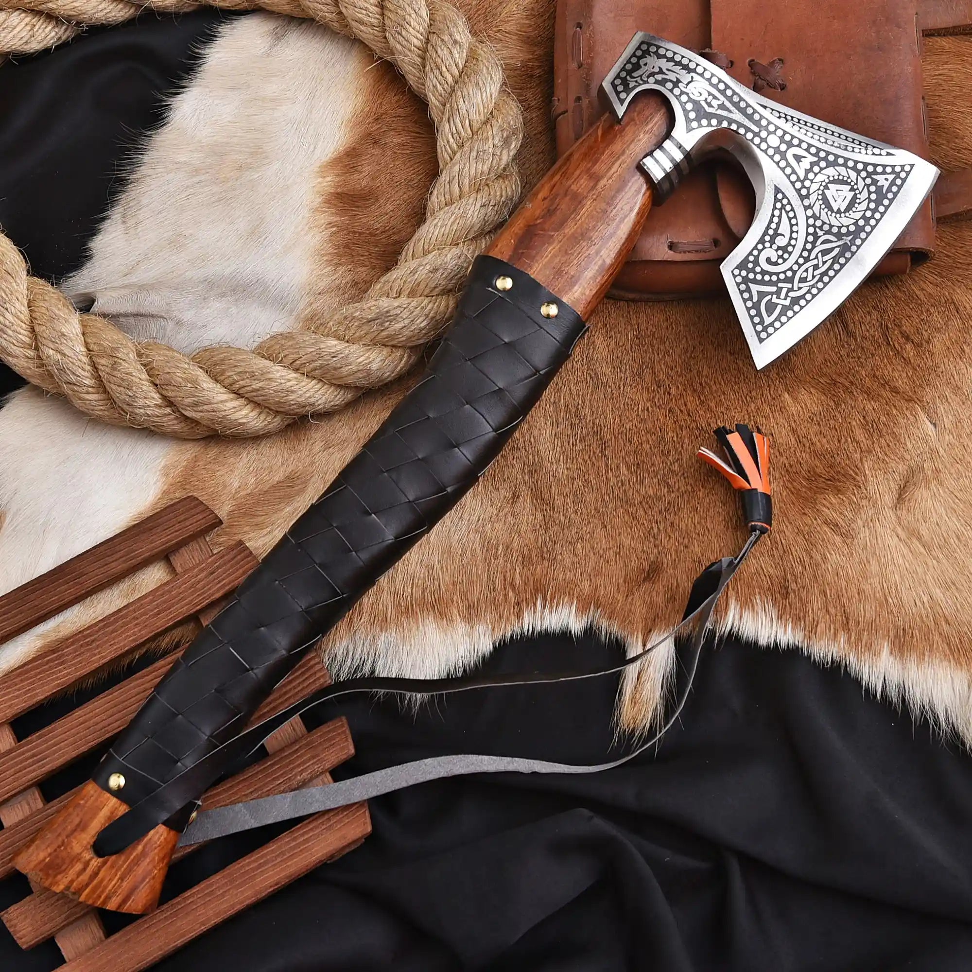  Handmade Viking hatchet with genuine leather sheath