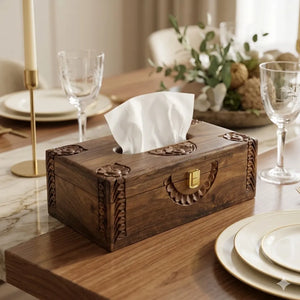Hand carved wooden tissue box cover with floral rosewood design