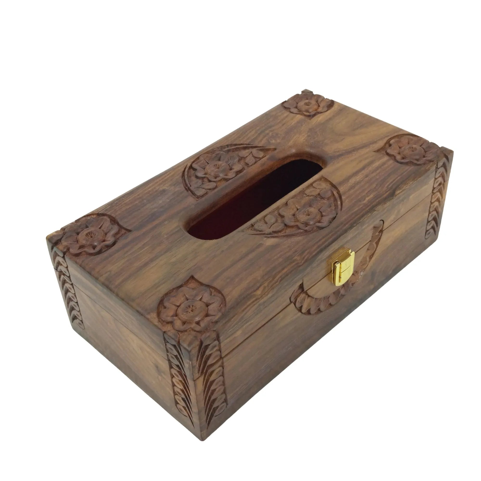Hand carved floral design tissue box cover