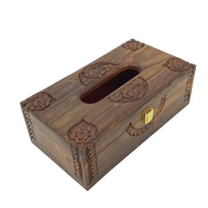 Hand carved floral design tissue box cover