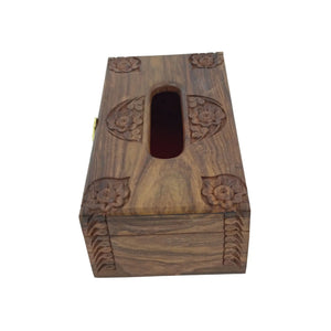 Wooden tissue box with floral carvings 