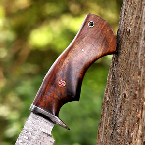 Handmade Damascus hunting knife with rosewood handle