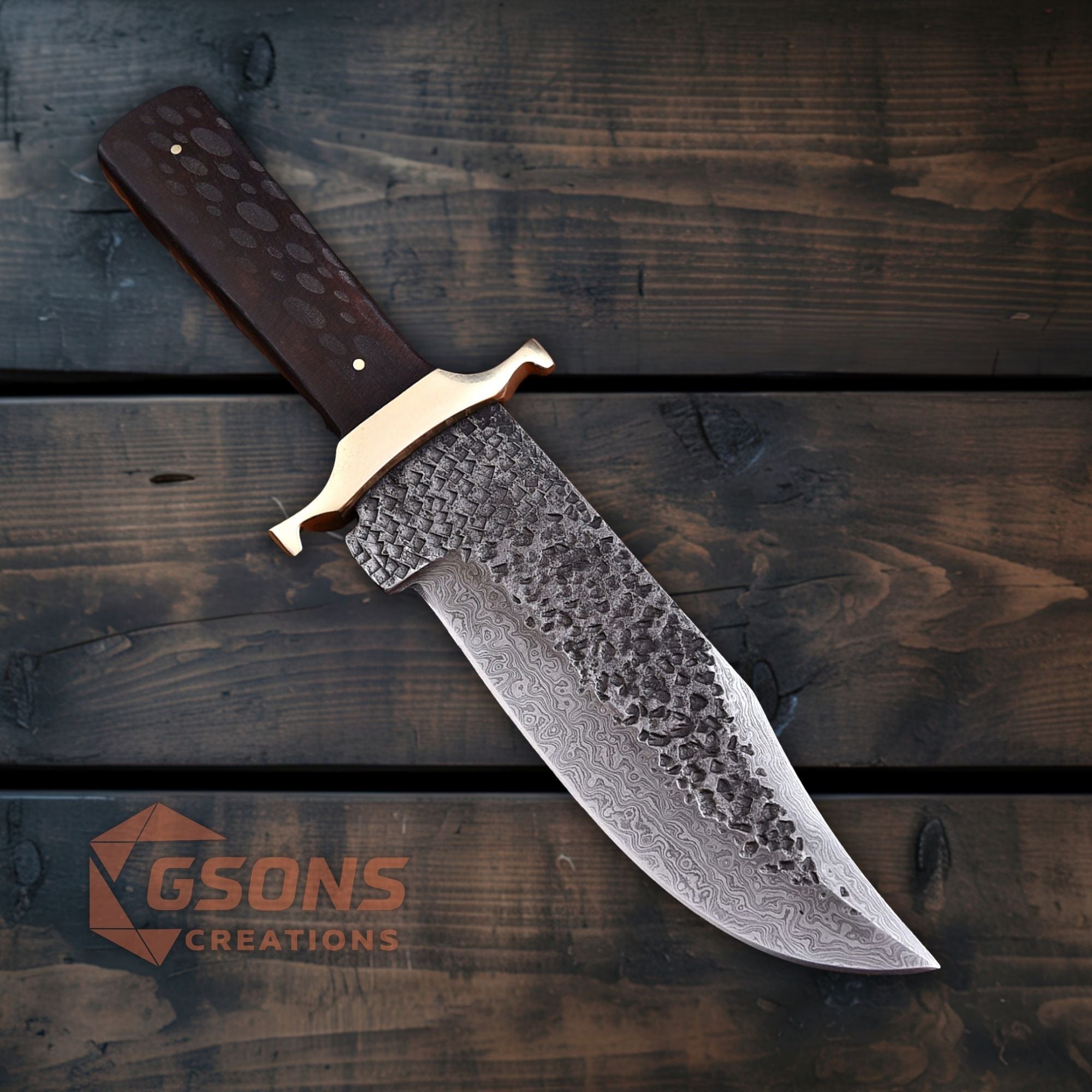 Handmade Damascus Bowie Knife 12" Hunting Knife Rosewood Handle w Sheath